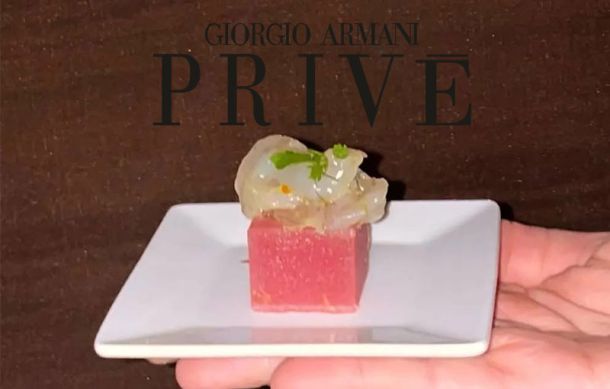 Fruttilette Mela Kissabel e crudo di gamberi per Armani Privè